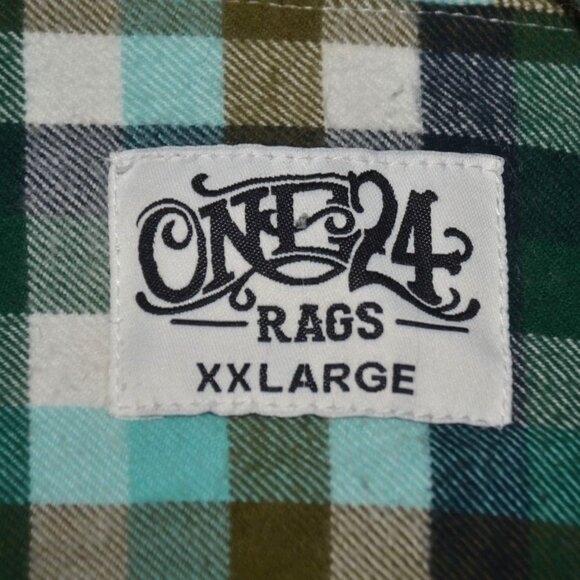 One 24 Rags Womens Green Plaid Flannel Shirt Frayed Trim Button Up Size XXL Fall - Picture 10 of 11
